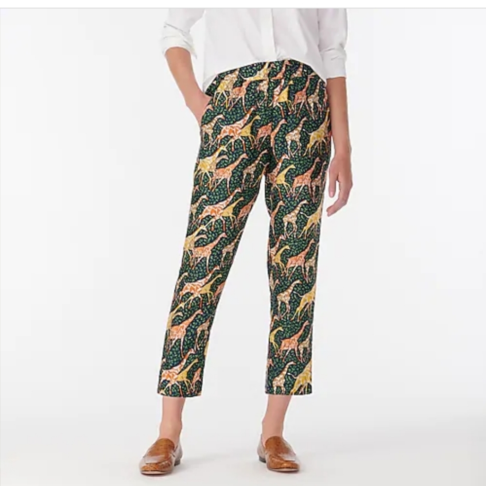J. Crew Twill & Silk Giraffe Print Pants